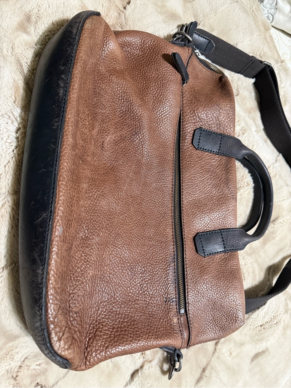Ecco Brown Pebbled Leather Briefcase with Black Trim